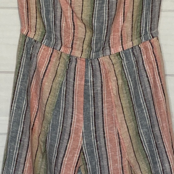 DREW Striped Tulip Leg Strapless Jumpsuit Linen Blend Pastel Rainbow Size Small - Picture 8 of 10